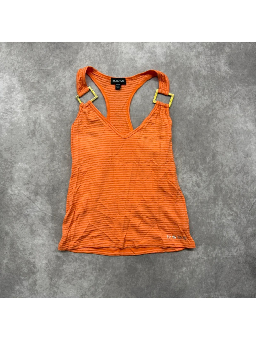 Vintage Y2K Bebe Orange Striped Gold Hardware Rhinestone Tank Top Medium